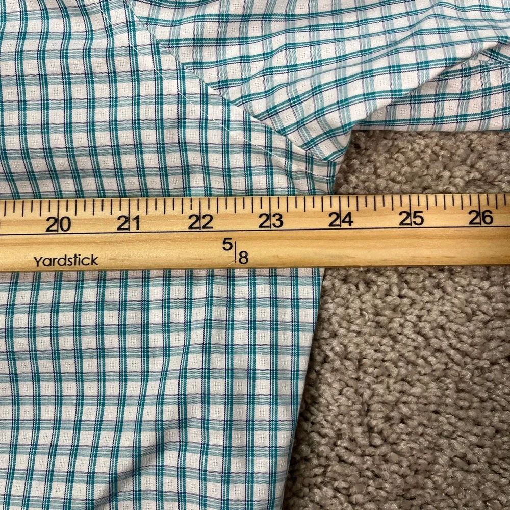 Banana Republic Button Down Shirt Mens Large Teal White‎ Gingham Check Slim Fit